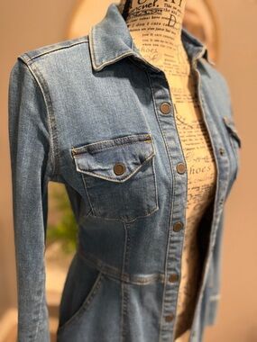 Free People dynamite western inspired Classic Blue Denim Shirt Dress
